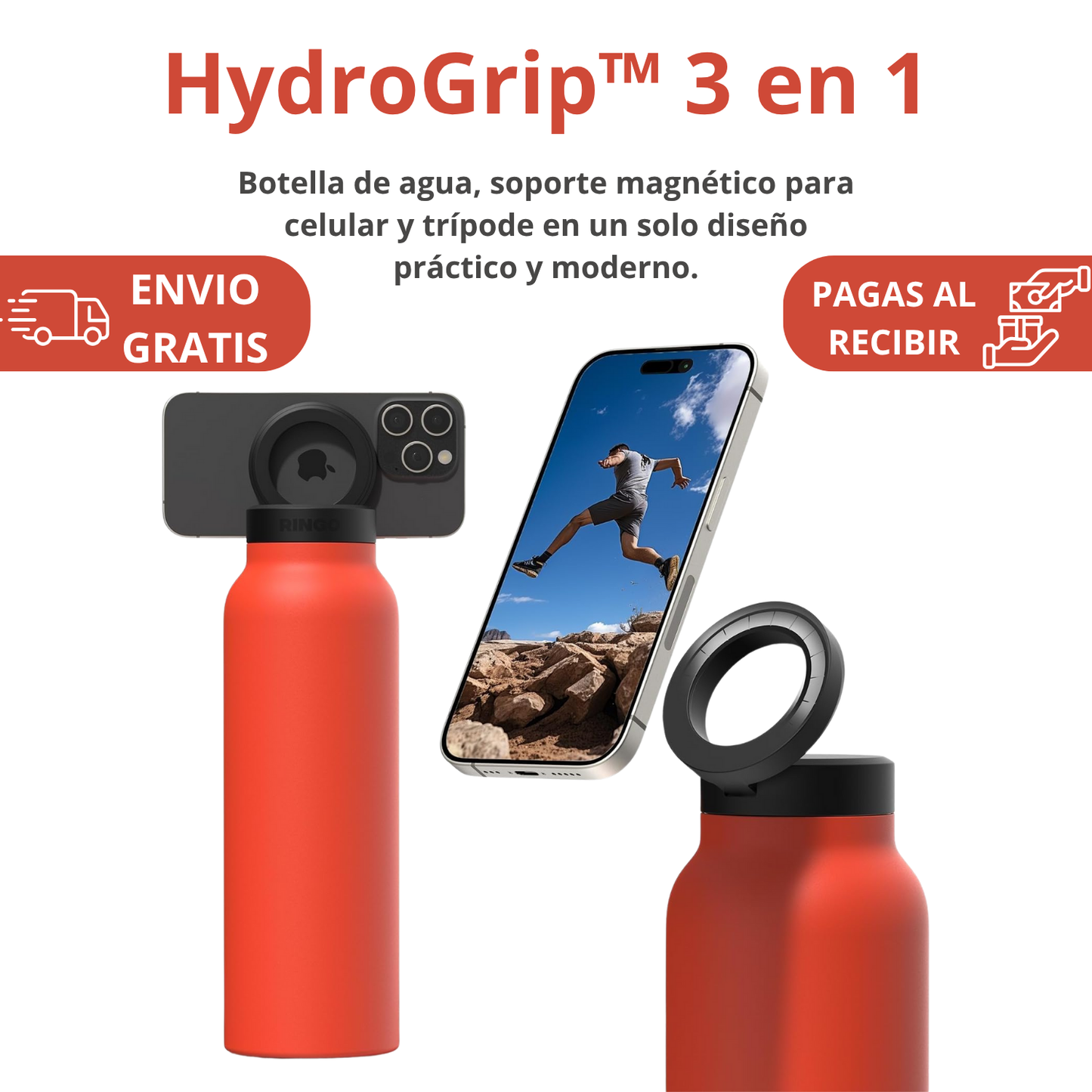 HydroGrip™ 3 en 1 – Botella, Soporte y Trípode en Uno