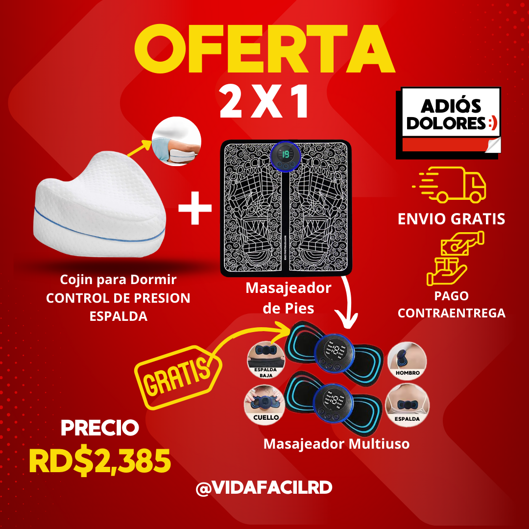 Set de Descanso y Alivio Total: Cojín Ortopédico + Alfombra Masajeadora + 2 Parches GRATIS 🚀😴